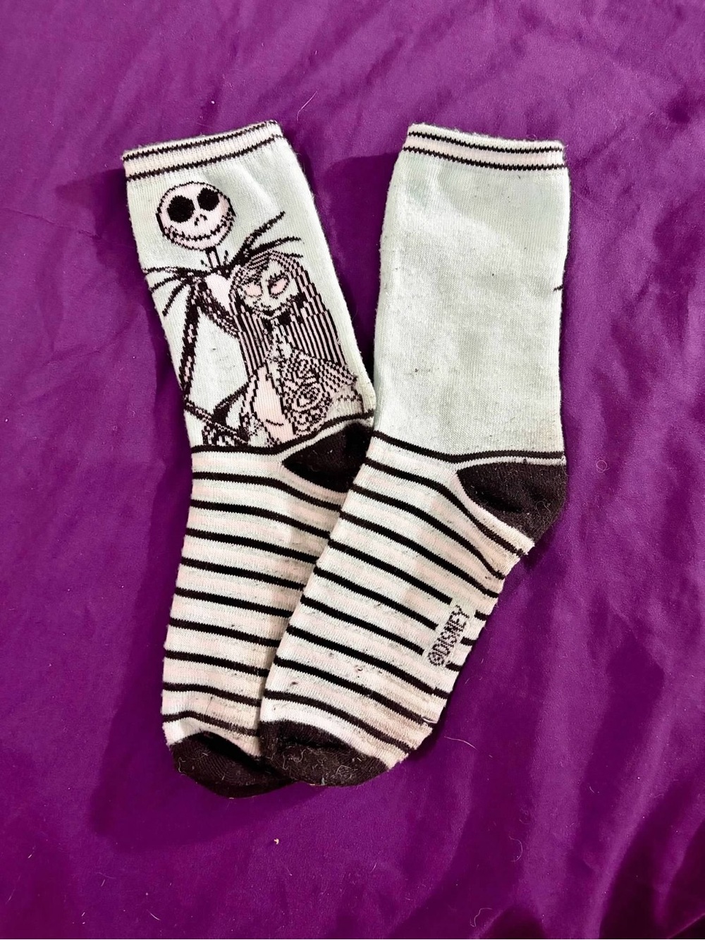 Disney Nightmare Before Christmas Jack & Sally Striped Crew Socks